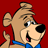 Pixelated cartoon dog head with blue collar on solid red background, static single-frame image.