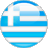 Static circular icon depicting the Greek flag with blue and white horizontal stripes and a white cross on a blue square in the top-left corner, rendered in pixelated style with rounded edges.