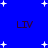 Blue background with white star shapes and four instances of the text LIV in dark brown, arranged in a pattern