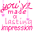 A contact sheet of 12 animated frames showing a pink text-based animation with the phrase "you've made a lasting impression" and small star decorations, arranged in a 4x3 grid on a white background with one gray placeholder cell.