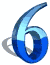 A blue 3D number six with gradient shading and a gray shadow, displayed in a of three and three