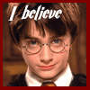 nine identical Harry Potter character images with red borders, each displaying text above the head that changes between 'I believe' and 'in Magic'