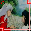 nine anime-style showing character expressions and poses with red borders, featuring a figure in red clothing against green backgrounds