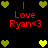 Pixelated icon with red text 'Love Ryan<3' and green/yellow heart symbols on black background, showing animation changes in heart colors.
