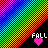 Pixelated rainbow gradient background with black triangular sections containing text and colored hearts in a