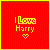 Red background with yellow text "I Love Harry" and a heart symbol below, displayed in a of four and four