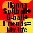 Pixelated text on red and yellow background with repeated phrases "Hanna Softball+ B-ball+ Friends= My life" in black font.