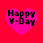 Four identical pink heart shapes on a red background, each containing black pixelated text reading "Happy V-Day".