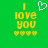 Green background with yellow text "I love you" and four yellow hearts below, with a white pixelated heart above the text on the left side.