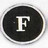 Black oval-shaped icon with white border containing large serif capital letter F in center.