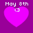 Four identical pixelated heart icons with 'May 8th' text and '<3' symbol on purple background, arranged in a