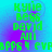 Green pixelated text on cyan background with purple gradient, displaying names and partial words in four quadrants.