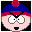 Pixelated character with pink skin, blue and red hat, black eyebrows, white eyes with gray outlines, mouth changes from open to closed across frames.