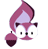 Pixelated cartoon fox with pink fur and white face holding a pink acorn, displayed in two side-by-side frames showing slight head rotation.