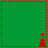 Green background with red dotted border and four red Christmas trees, each topped with a star in alternating positions.