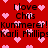 Red background with pink pixelated hearts and repeated black text reading "I love Chris Kummerer! Karli Phillips" in a pattern