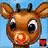 Pixelated cartoon giraffe head with large eyes and small horns against blue background, two side-by-side views showing slight facial expression differences.