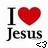 Pixelated icon with black text 'I' and 'Jesus', a red heart symbol, and a small pixel-art cursor on white background.