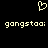 Pixelated heart symbol above repeated text 'gangstoo: gangstoo:' on black background.