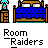 Pixel art animation of a character in blue pajamas standing beside a bed with blue sheets, showing sequential actions including speech bubbles and a hand reaching out.