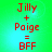 Four identical display red text on a green background with blue light effects, each reading "Jilly + Paige = BFF"