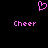 Pixelated pink heart symbol above two instances of the word 'Cheer' in matching pink text on a black background.