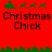 Red background with green pixelated holiday symbols and "Christmas Chick" text in four