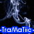 Pixelated blue-and-white figure with flowing hair and limbs against black background, with blue banner reading "-TraMaTiie-" in white text.