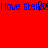Red background with blue pixelated text reading "I love Stella!" repeated twice, featuring a black heart symbol replacing the 'o' in the second instance.