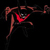 Pixelated red and brown figure with outstretched limbs against black background, featuring a bright red heart-shaped chest area and small white eyes.