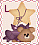 Pixelated icon shows brown bear with purple scarf under tied star, text 'LAN' vertically on left, beige background with pink border.