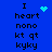 Blue background with black text reading 'I heart nono kt qt kyky' and animated cyan pixel hearts in four distinct positions.