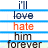 Static pixelated text icon with layered words in different colors and fonts on a white background with blue horizontal lines.