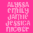 Pixelated pink text on bright pink background lists names Alyssa, Emily, Jamie, Jessica, Nicole with a small star above the 'i' in Nicole.