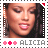 Alicia Keys' face in a pixelated stamp-style icon with three pink stars and 'ALICIA' text below, showing subtle expression changes across frames.