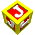 yellow cubes with red faces displaying white 'J' letters, arranged in five and six against a gray background