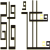 Pixelated abstract composition of dark gray and light gray geometric shapes with two small yellow rectangular accents on a neutral background.