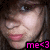 Pixelated close-up of a person's face with closed eyes and pink lips, overlaid by bright light effect on forehead, dark background, and bottom-right text "me<3" in magenta.