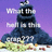 A pixelated image of a dark blue character with white text overlays on a purple background, showing grass and small objects at the base.