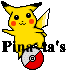 Yellow cartoon character with red cheeks and black-tipped ears stands on a red-and-white spherical object, surrounded by repeated text 'Pina~ta's' in pixelated font.