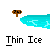 Pixelated animation of a yellow figure with white head and brown sign, interacting with cyan ice and water elements