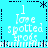 Pixelated cyan background with repeated white text 'love spotted frogs' and black asterisk/dot patterns arranged in a