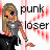 Pixelated animated contact sheet showing two frames of a cartoon character with blonde hair and blue eyes, wearing a gray t-shirt and black pants, against a white background with red pixelation effects.