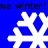 Blue background with white snowflakes and repeated black text reading "we winter!" in two horizontal lines.