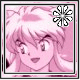 A pink-toned anime-style character with light brown hair and large eyes displays changing facial expressions , each featuring a small flower symbol in the top-right corner