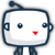 Two pixelated robot heads with blue outlines, red triangular mouths, and dark circular eyes on a gray background.