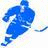 Blue hockey player in motion on white background with yellow text 'I heart Patrice' on dark gradient right side.