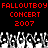 Red pixelated text 'FALLOUTBOY FALLOUTBOY CONCERT 2007' repeated twice above a grayscale crowd of raised hands on black background.