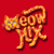 Pixelated orange cat with blue eyes and yellow nose on solid red background, standing in profile facing left.