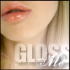 Close-up of a person's lips with glossy pink lipstick, partially visible face, and light brown hair, with 'GLO' text overlay.